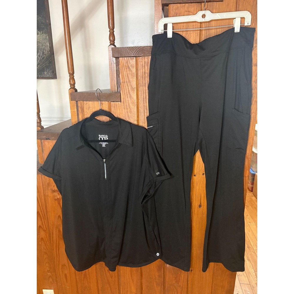 Barco One Womens Black Scrub Set Quarter Zip Top 3XL Cargo Pants XL Medical